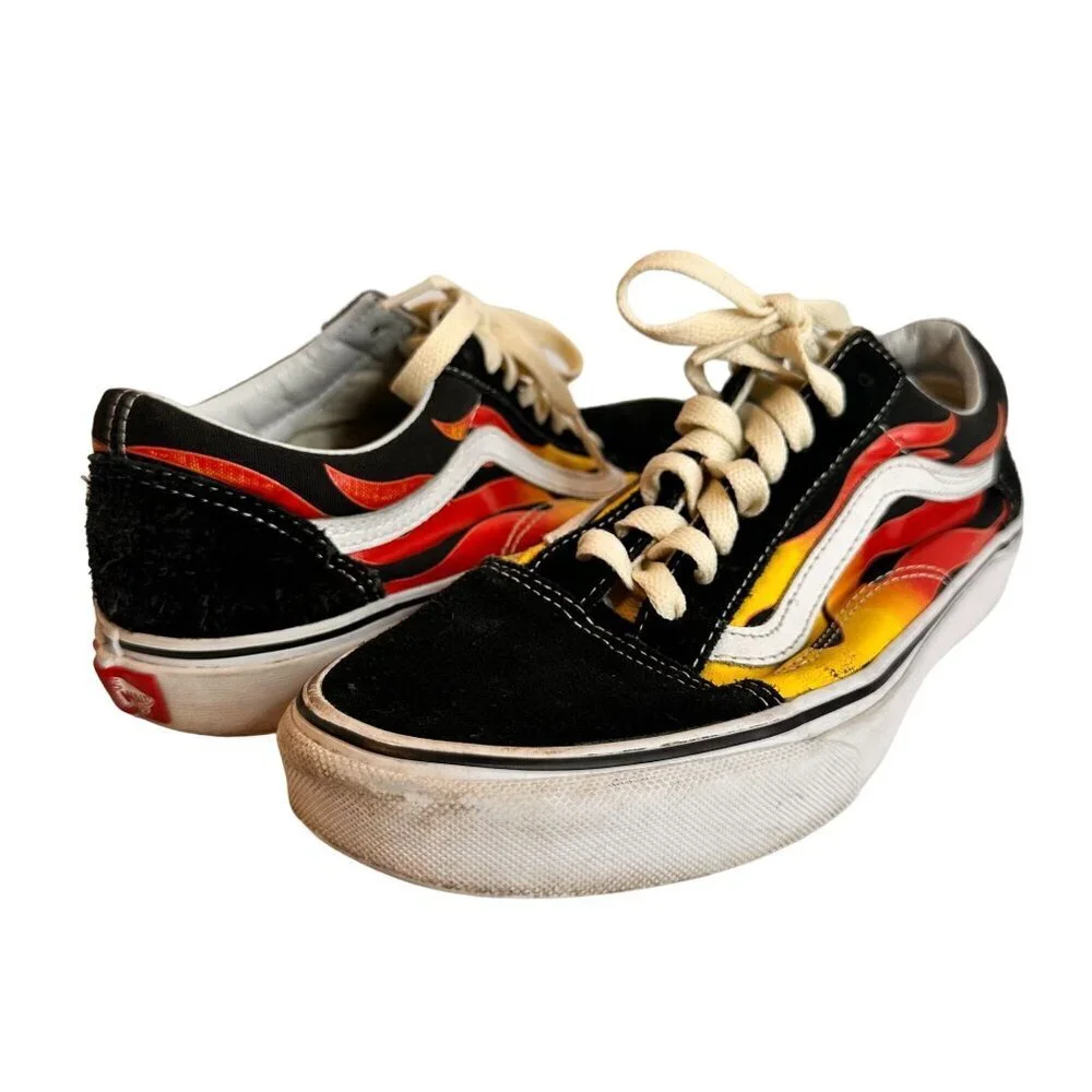 Vintage Vans Old Skool Flame Print Sneakers Women's 8 y2k skate cyber